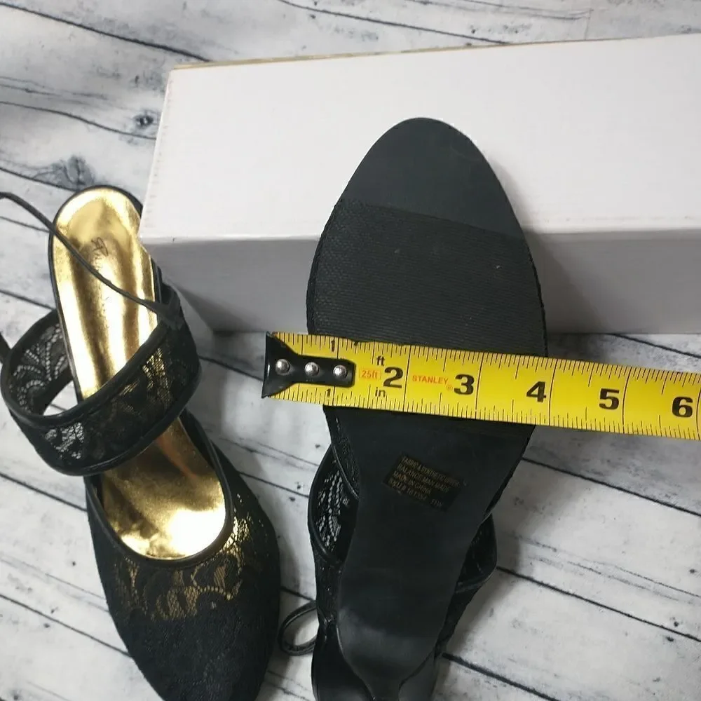 Angel Steps Womens Black Ankle Strap SZ 11W Sandle 2.5in Heel